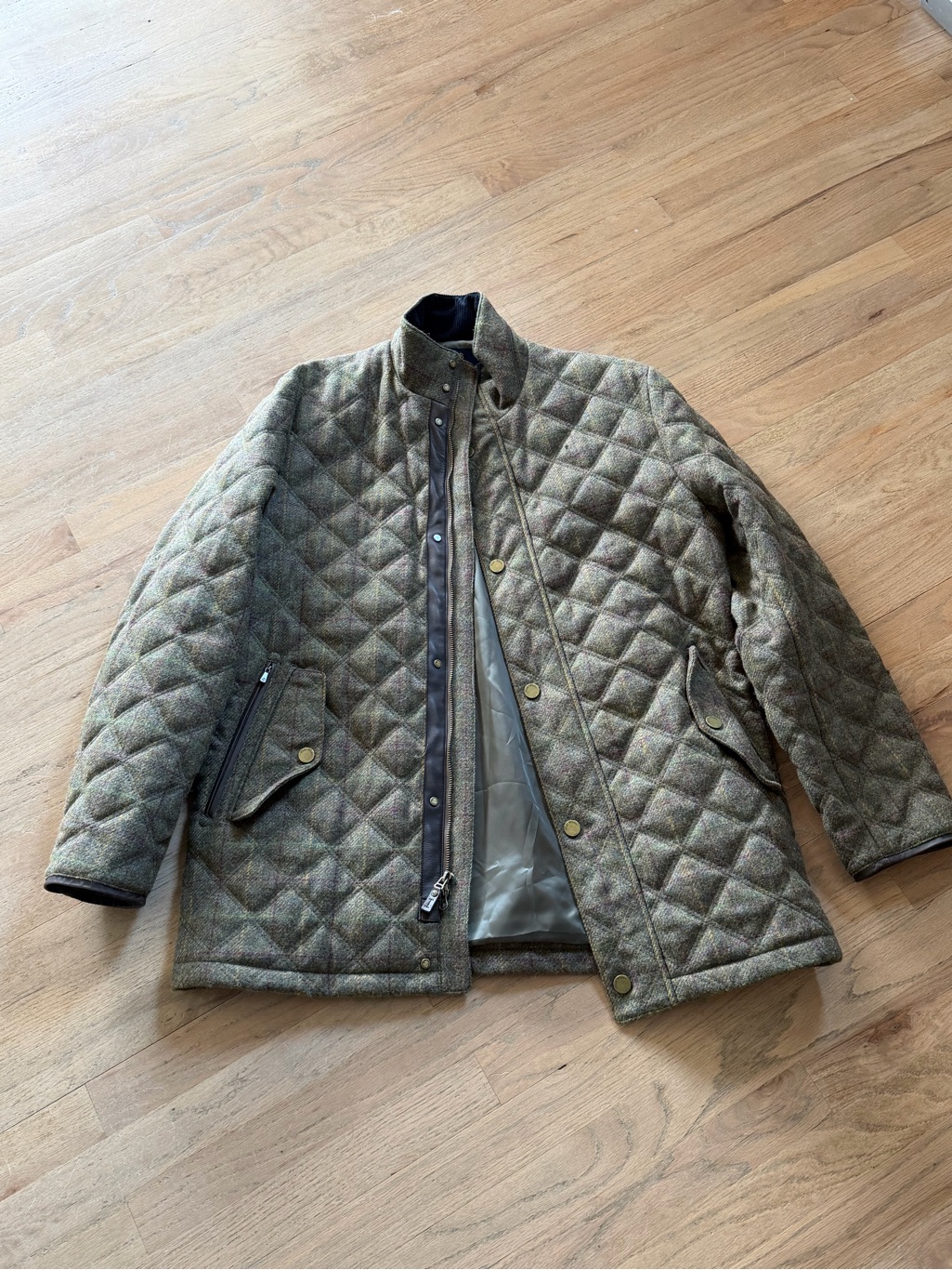 Brooks Brothers Olive Wool Quilted Jacket With Gold Buttons